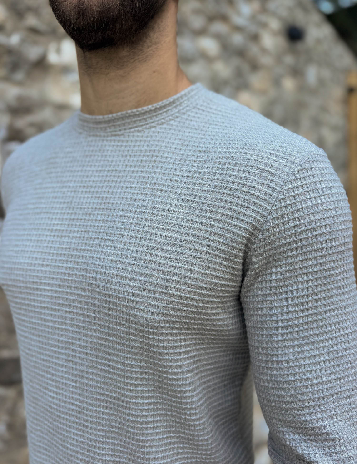 NDC ανδρική μπεζ μακρυμάνικη μπλούζα με ανάγλυφο ύφασμα 261124 φωτογραφία